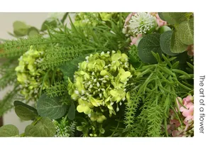Artificial hydrangea flower detail close-up for home hotel table floral decoration setup