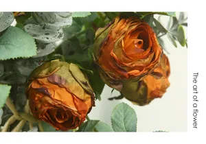 Artificial retro burnt-edge rose flower branch home decor elegant floral arrangement