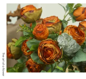 European artificial burnt-edge roses flower arrangement for home living room decor.