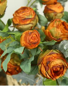 High-end artificial burnt edge rose flowers for home decoration and floral arrangements.