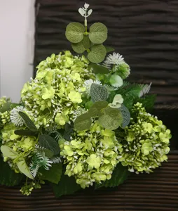 Artificial green hydrangea snowball flower detail, perfect for home and table decor.