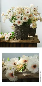 Artificial ranunculus flower bouquet with woven pot, Nordic home decor for living room table.