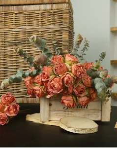 Artificial rose bouquet with eucalyptus leaves faux floral arrangement for home decor