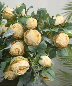 Premium artificial rose flower branch with burnt edge design, perfect for home living room decor.
