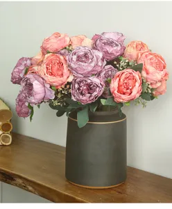 Artificial peony flower bouquet for home living room table decor fake floral arrangement.