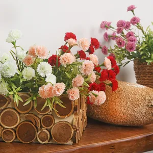 Artificial carnation flower arrangement home table decor fake flowers in wooden box