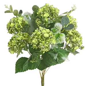 Artificial green hydrangea flower bouquet for home table decoration and hotel room display.