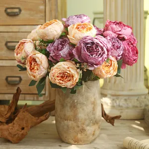 Artificial Peony Silk Flower Bouquet Vintage European Style Fake Flowers For Home Living Room Dining Table Decor