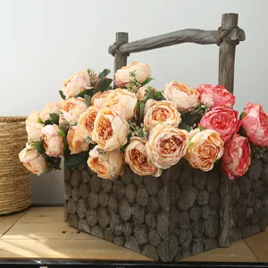 Artificial peony flower bouquet for indoor home decor, elegant fake flowers centerpiece for table