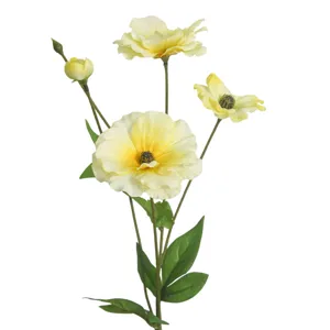 Artificial yellow ranunculus flower branch for home decor, beautiful indoor table decoration.