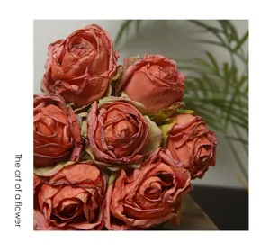 Vintage artificial burnt-edge rose bouquet floral decor for living room dining table