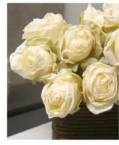 Artificial rose flower bouquet with scorched edge design, elegant home decor for table.