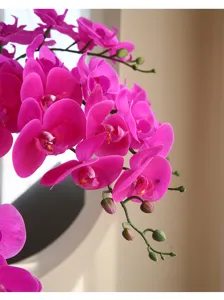 Detailed close-up shot of artificial magenta phalaenopsis orchid branch for home and wedding decor