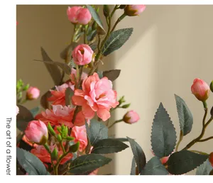 Artificial camellia flower home decor pink floral branch wedding ornament table display