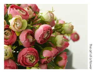 Artificial 15-heads camellia silk flowers fake plant home living room decor floral arrangement