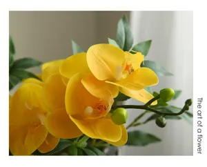 Artificial yellow orchid flower 3D touch large branch home decor wedding floral arrangement