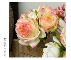 Artificial rose bouquet Nordic retro romantic curled edge flower home decor living room ornament
