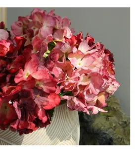Ortensia artificiale ramo singolo bordo bruciato grande fiore matrimonio decorazioni casa oggetti di scena