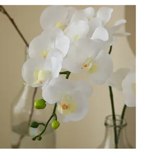 Large branch artificial phalaenopsis white orchid fake flowers for home indoor decor.
