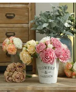 Artificial rose flower bouquet vintage style home decor faux silk floral arrangement table centerpiece