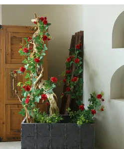 Artificial Red Rose Vines Fake Flower Hanging Plants Wedding Home Living Room Decor