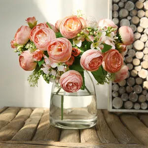 Fleur Artificielle en Soie Bouquet de Roses Style Luxe Nordique Fausse Fleurs pour Décoration de Bureau à Domicile Accessoires de Photographie