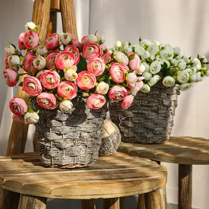 Artificial camellia flowers potted plant for home living room office decor display.