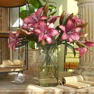 Ramo de flores de lirio artificial retro nórdico salón mesa de comedor decoración