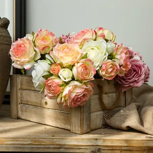 Artificial Rose Flower Bouquet Retro Faux Floral Arrangement for Home Living Room Decor