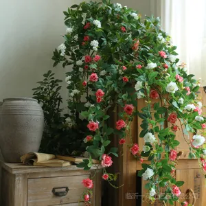 European Style Artificial Rose Vine Silk Flower Fake Hanging Plants For Wedding Home Living Room Ceiling Floral Decor