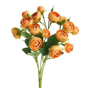 Artificial ranunculus flowers bouquet, 15 heads orange fake floral home decor arrangement