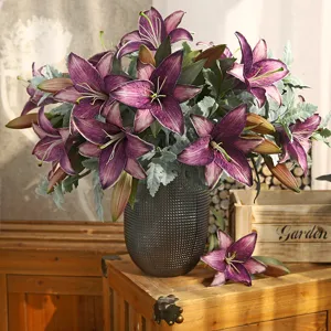 Hermosas flores de lirio artificiales vintage decoración del hogar color de otoño centro de mesa