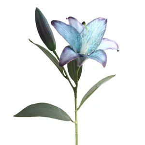 Flor de lirio artificial tallo único azul morado decoración hogar mesa diseño floral