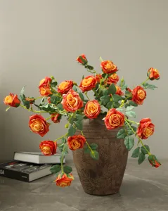 Artificial rose bouquet with burnt edge design, perfect modern Nordic home dining table decor.