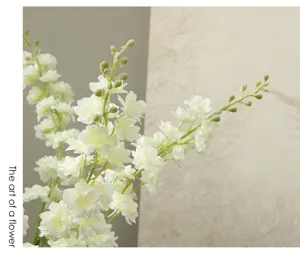 Artificial delphinium flower branch white faux larkspur floral home decor ornament