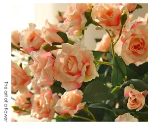 Detailed close-up of artificial pink rose bouquet home table decor floral arrangement.