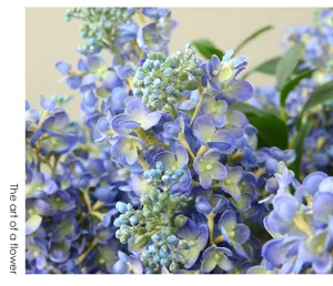 Close-up detail view of artificial blue lilac flower bouquet, ideal for elegant home decor.