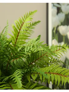 Artificial Boston fern leaves indoor home decor realistic green foliage plant detail shot