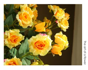 Artificial yellow rose flower bouquet simulation bubble roses home table decor floral