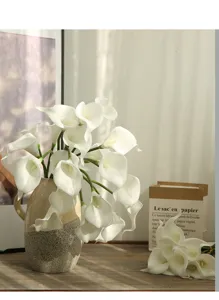Artificial calla lily flower bouquet in ceramic vase for home decor table centerpiece