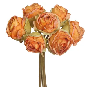 Artificial orange burnt-edge rose bouquet for home decor wedding party table arrangement.