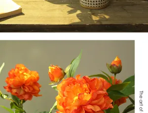 Flores de peonía artificiales plantas falsas de seda decoración de mesa naranja floral