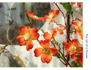 Artificial dogwood flower branch orange long stem home decor floral arrangement ornament