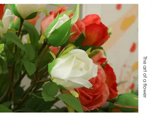Artificial silk rose flower bouquet realistic floral decoration for home room table decor