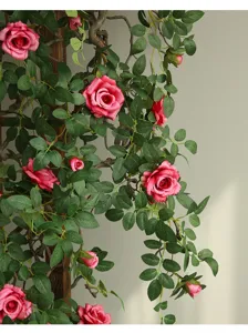Artificial rose vine hanging flower wall decoration pink fake floral garland for home decor
