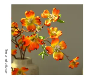 Artificial dogwood flower branch home decor orange long stem floral arrangement ornament