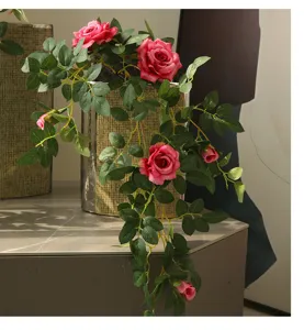Artificial rose flower vine for home decor wall background piping decoration pendant.