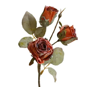 Enkele Tak Kunstmatige Roos Retro Verbrande Rand Zijden Bloem Voor Binnen Woondecoratie Bruiloft Feest