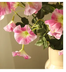 Artificial morning glory flower detail, soft touch faux floral decor for pastoral home interior.