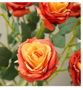 Artificial rose bouquet burnt edge fake flowers home decor table floral centerpiece